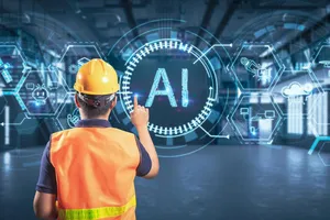 Công nhân làm việc với AI thông qua màn hình hiển thị đồ họa trong nhà máy. Ảnh: ISTOCK