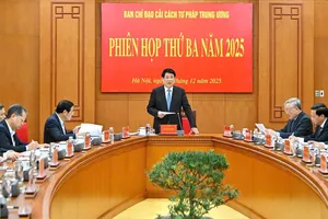 Chủ tịch nước Lương Cường chủ trì phiên họp thứ ba năm 2025 của Ban Chỉ đạo Cải cách tư pháp Trung ương. Ảnh: VIẾT CHUNG.
