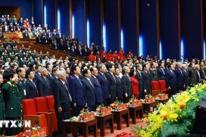 Tổng Bí thư Tô Lâm, Chủ tịch nước Lương Cường và Thủ tướng Phạm Minh Chính cùng các đại biểu tham dự Đại hội Thi đua yêu nước lần thứ XI. Ảnh: TTXVN