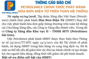 Petrolimex chính thức phát hành hóa đơn điện tử trên toàn hệ thống