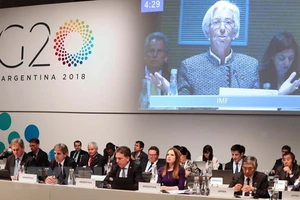 Tổng Giám đốc IMF Christine Lagarde phát biểu tại hội nghị Bộ trưởng Tài chính và Thống đốc Ngân hàng G20 ở Buenos Aires, Argentina ngày 21-7. (Ảnh: EPA-EFE/TTXVN)