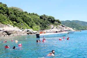 Du khách bơi lặn ngắm san hô ở Cù Lao Chàm