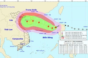 Sơ đồ dự báo hướng đi của bão số 11. Ảnh: Trung tâm Dự báo Khí tượng Thủy văn Trung ương