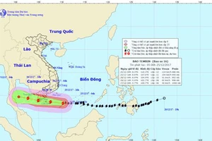 Đường đi và vị trí cơn bão. Ảnh: TT Dự báo khí tượng thủy văn TƯ