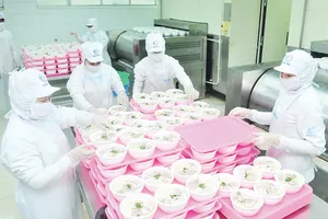 Chế biến bún bò Huế ăn liền tại Công ty Cầu Tre. Ảnh: CAO THĂNG 