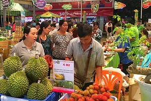 Khách tham quan chọn mua hàng tại hội chợ