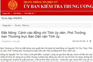 Kỷ luật cán bộ chủ chốt một số địa phương