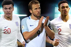 Từ trái qua, tiền vệ Dele Alli, tiền đạo Harry Kane và hậu vệ Trent Alexander-Arnold 