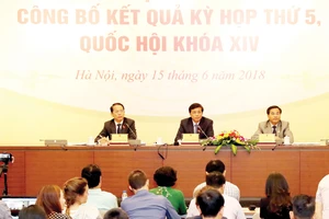 Chiều 15-6, tại Nhà Quốc hội diễn ra buổi họp báo công bố kết quả Kỳ họp thứ 5, Quốc hội hội khóa XIV. Tổng Thư ký, Chủ nhiệm Văn phòng Quốc hội Nguyễn Hạnh Phúc chủ trì buổi họp báo. 