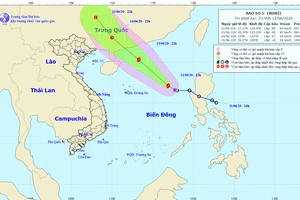 Ảnh vị trí và đường đi của cơn bão. Ảnh: Trung tâm Dự báo KTTV Quốc gia