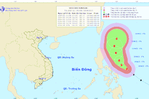 Dự báo vị trí và đường đi của bão Surigae. Ảnh: Trung tâm Dự báo khí tượng thủy văn Quốc gia