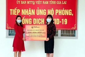 Đại diện T&T Group trao hỗ trợ cho đại diện Ủy ban MTTQ Việt Nam tỉnh Gia Lai