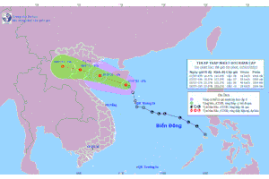 Vị trí và đường đi của áp thấp nhiệt đới. Ảnh: Trung tâm Dự báo Khí tượng Thủy văn Quốc gia