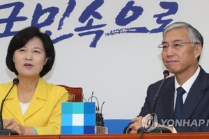 Choo Mi-ae, the leader of the ruling Democratic Party, speaks with Chinese Ambassador to South Korea Qiu Guohong during their talks at the National Assembly in Seoul on July 6, 2017. (Yonhap)