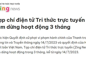 Thông báo trên Tạp chí điện tử Tri thức trực tuyến