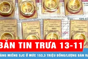 Bản tin trưa 13-11: Vàng miếng SJC ở mức 153,3 triệu đồng/lượng bán ra