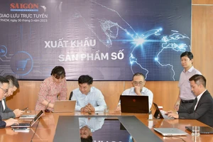 Quang cảnh buổi giao lưu trực tuyến Xuất khẩu sản phẩm số, sáng 30-3. Ảnh: CAO THĂNG