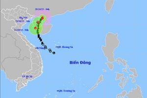 Vị trí và đường đi của bão số 5 ngày 20-10. Ảnh: TTDBKTTVQG