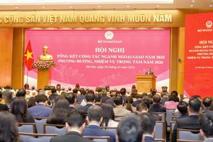 Hội nghị tổng kết công tác ngành ngoại giao năm 2025 và triển khai phương hướng, nhiệm vụ năm 2026, chiều 29-12. Ảnh: VIẾT CHUNG