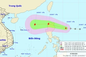 Vị trí và đường đi của áp thấp nhiệt đới. Ảnh: TTDBKTTVTƯ