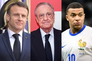 Tổng thống Pháp Emmanuel Macron, Chủ tịch Real Madrid Florentino Perez và Kylian Mbappe