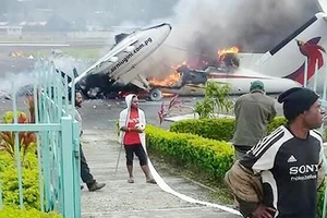 Máy bay chở khách của hãng hàng không quốc gia tại sân bay Mendi bị phá hủy tuần trước. Ảnh: Asia Pacific Report