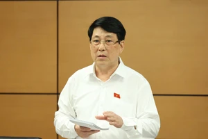 Chủ tịch nước Lương Cường phát biểu tại phiên thảo luận tổ TPHCM, chiều 8-5. Ảnh: QUANG PHÚC