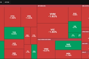 Nhiều cổ phiếu vốn hoá lớn quay đầu giảm do bị bán mạnh cuối phiên 