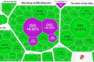 Bảng điện ngập sắc xanh và có cả sắc tím dù VN-Index phục hồi nhẹ