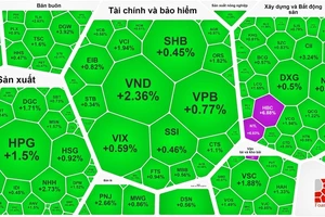 Bảng điện bao trùm bởi sắc xanh trong phiên 21-11