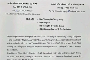 Văn bản của Sacombank gửi các cơ quan chức năng về thông tin sai lệch trên mạng 