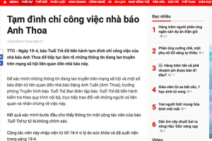 Thông tin trên Báo Tuổi Trẻ tối 19-4 về việc đình chỉ công việc đối với nhà báo Anh Thoa