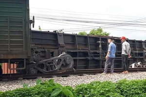 Lật toa xe tàu hàng tại Nam Định