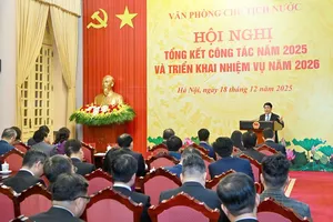 Hội nghị tổng kết công tác năm 2025, triển khai nhiệm vụ năm 2026 của Văn Phòng Chủ tịch nước ngày 18-12. Ảnh: VIẾT CHUNG