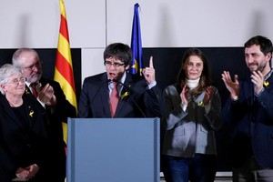 普伊格蒙特得知勝選後在布魯塞爾發言。