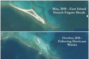 東島於今年五月(上圖)及經歷颶風吹襲後(下圖)的情況。