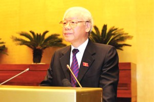 　　黨中央總書記、國家主席阮富仲呈遞國會 審議 CPTPP 協定。