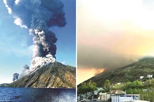 火山爆發冒出大量濃煙。
