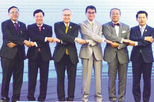 范平明副總理（左二）與出席會議各外長合照。