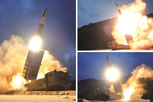 朝版陸軍戰術導彈系統發射場面。