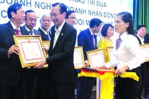 黎清廉副主席頒發獎狀給華人企業家楊文德。