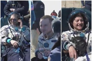 （左圖起）斯克里波奇卡、摩根及梅爾安全返抵地球。