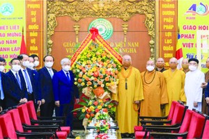 黨中央書記、越南祖國陣線中央委員會主席杜文戰代表黨、國家、祖國陣線前往探望和祝賀越南佛教教會