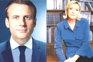 馬克龍（左）和勒龐的第二輪投票官方競選海報（拼圖/圖源：互聯網）。