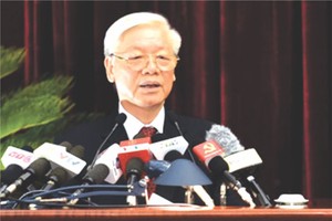 阮富仲總書記在會議上發言。（圖片來源：范強）