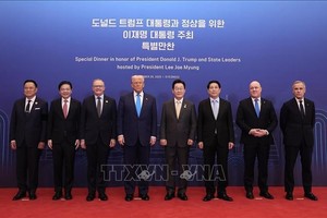 越南国家主席梁强与APEC领导人合影。