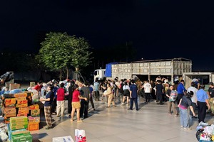 11月22日晚，胡志明市民众捐赠的货物大量运抵集中点。