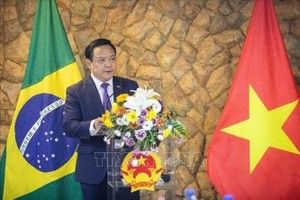 越南驻巴西兼驻圭亚那大使裴文毅发表讲话。