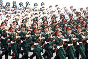 越南陆军、海军和空军三军阅兵方阵。