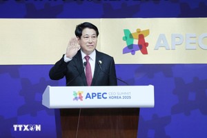 越南国家主席梁强于2025年10月30日在韩国出席亚太经合组织（APEC）工商领导人峰会。